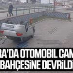 Bafra'da otomobil caminin bahçesine devrildi
