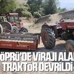 Vezirköprü'de virajı alamayan traktör devrildi