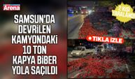 Samsun'da devrilen kamyondaki 10 ton sebze yola saçıldı