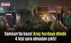 Samsun'da kaza! Araç hurdaya döndü 4 kişi yara almadan çıktı
