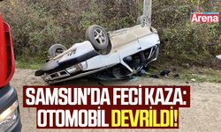 Samsun'da feci kaza: Otomobil devrildi!