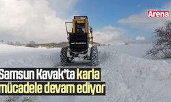 Samsun Kavak'ta karla mücadele devam ediyor