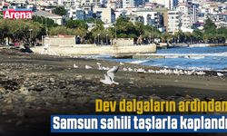 Dev dalgaların ardından Samsun sahili taşlarla kaplandı
