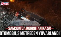Samsun'da korkutan kaza! Otomobil 3 metreden yuvarlandı