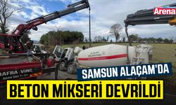 Samsun Alaçam'da beton mikseri kanala devrildi
