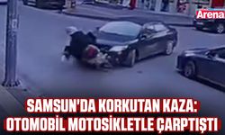 Samsun'da korkutan kaza: Otomobil motosiklete çarptı