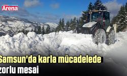 Samsun'da karla mücadelede zorlu mesai