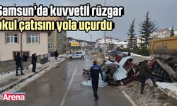 Samsun’da kuvvetli rüzgar okul çatısını yola uçurdu