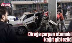 Direğe çarpan otomobil kağıt gibi ezildi