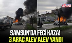Samsun'da feci kaza! 3 araç alev alev yandı