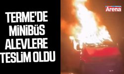 Terme'de park halindeki minibüs alevlere teslim oldu