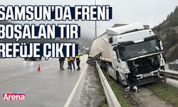 Samsun’da freni boşalan tır refüje çıktı