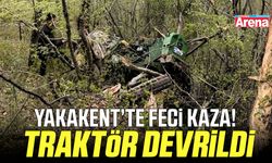 Yakakent’te feci kaza! Traktör devrildi