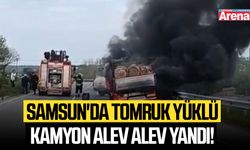 Samsun'da tomruk yüklü kamyon alev alev yandı!