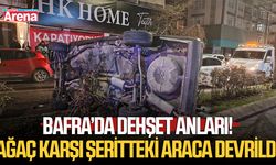 Bafra’da dehşet anları! Ağaç karşı şeritteki araca devrildi