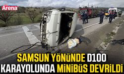 Samsun yönünde D100 karayolunda minibüs devrildi