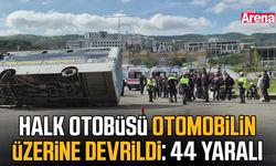 Halk otobüsü otomobilin üzerine devrildi: 44 yaralı