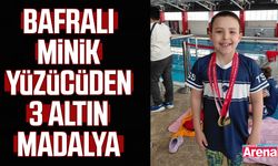Bafralı minik yüzücüden 3 altın madalya