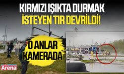 Kırmızı ışıkta durmak isteyen tır devrildi! O anlar kamerada