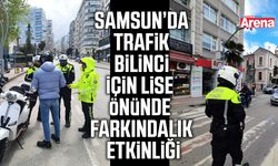 Trafik bilinci için lise önünde farkındalık etkinliği