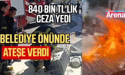 Belediye önünde ses sistemini ateşe verdi
