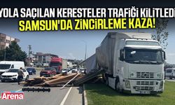Samsun'da korkutan kaza! Savrulan keresteler trafiği kilitledi