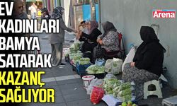 Samsun'da ev kadınları bamya satarak geçimini sağlıyor