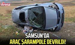 Samsun'da araç şarampole devrildi!
