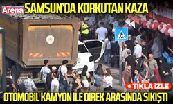 Samsun’da korkutan kaza: Otomobil kamyon ile direk arasında sıkıştı