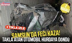 Samsun’da kamyonete çarpan otomobil takla attı!