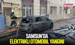 Samsun’da elektrikli otomobil yangını kamerada