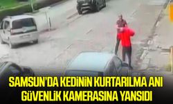 Samsun’da kedinin kurtarılma anı güvenlik kamerasına yansıdı