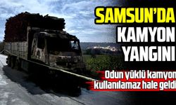 Samsun'da odun yüklü kamyon alev aldı