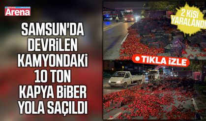 Samsun'da devrilen kamyondaki 10 ton sebze yola saçıldı