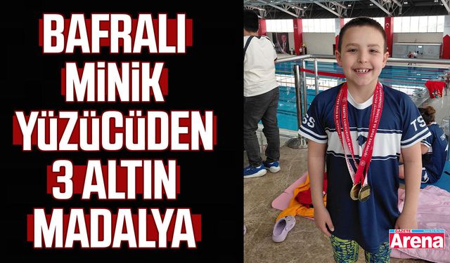 Bafralı minik yüzücüden 3 altın madalya