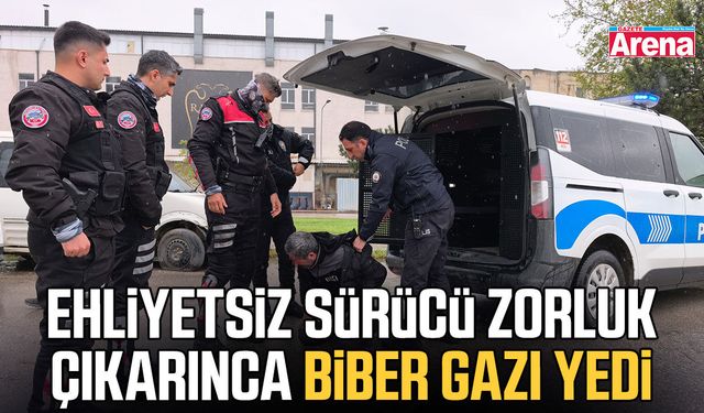 Ehliyetsiz sürücü zorluk çıkarınca biber gazı yedi