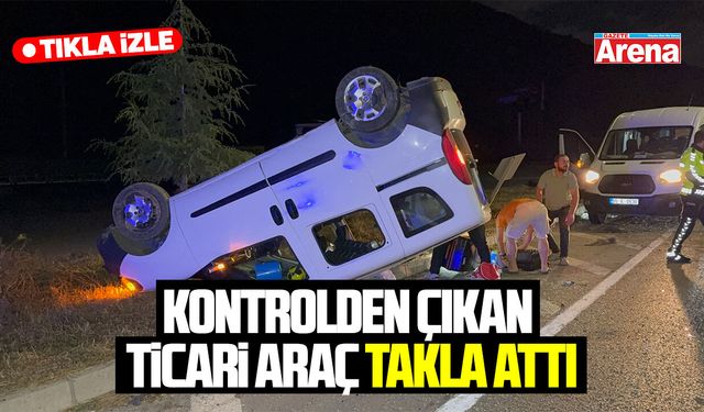 Samsun’da kontrolden çıkan ticari araç takla attı