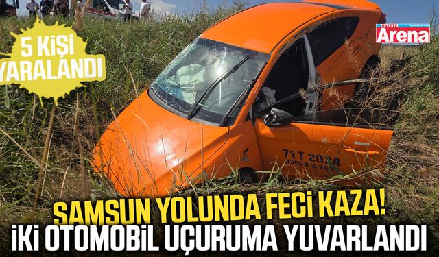 Samsun yolunda feci kaza! İki otomobil uçuruma yuvarlandı