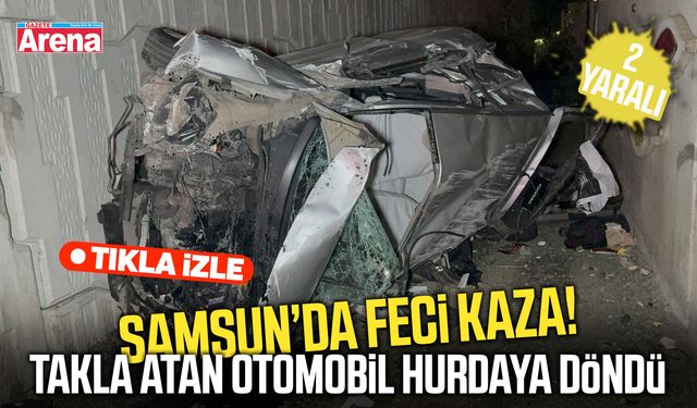 Samsun’da kamyonete çarpan otomobil takla attı!