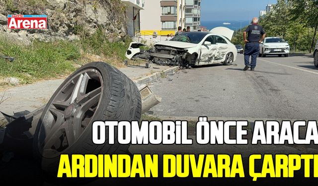 Samsun’da otomobil önce araca, ardından duvara çarptı