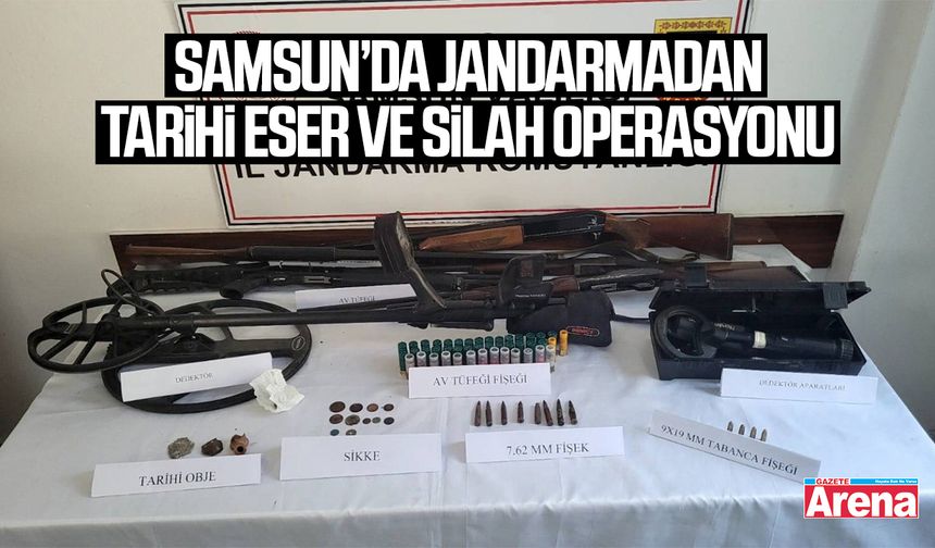 Samsun’da jandarmadan tarihi eser ve silah operasyonu