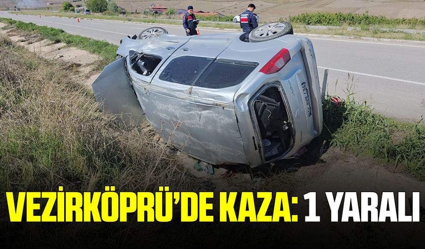 Vezirköprü'de hafif ticari araç şarampole devrildi