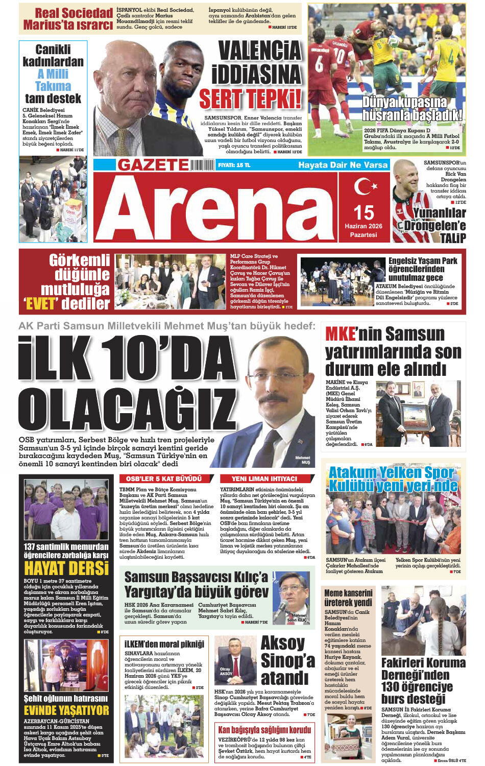 15 Haziran 2026 Pazartesi