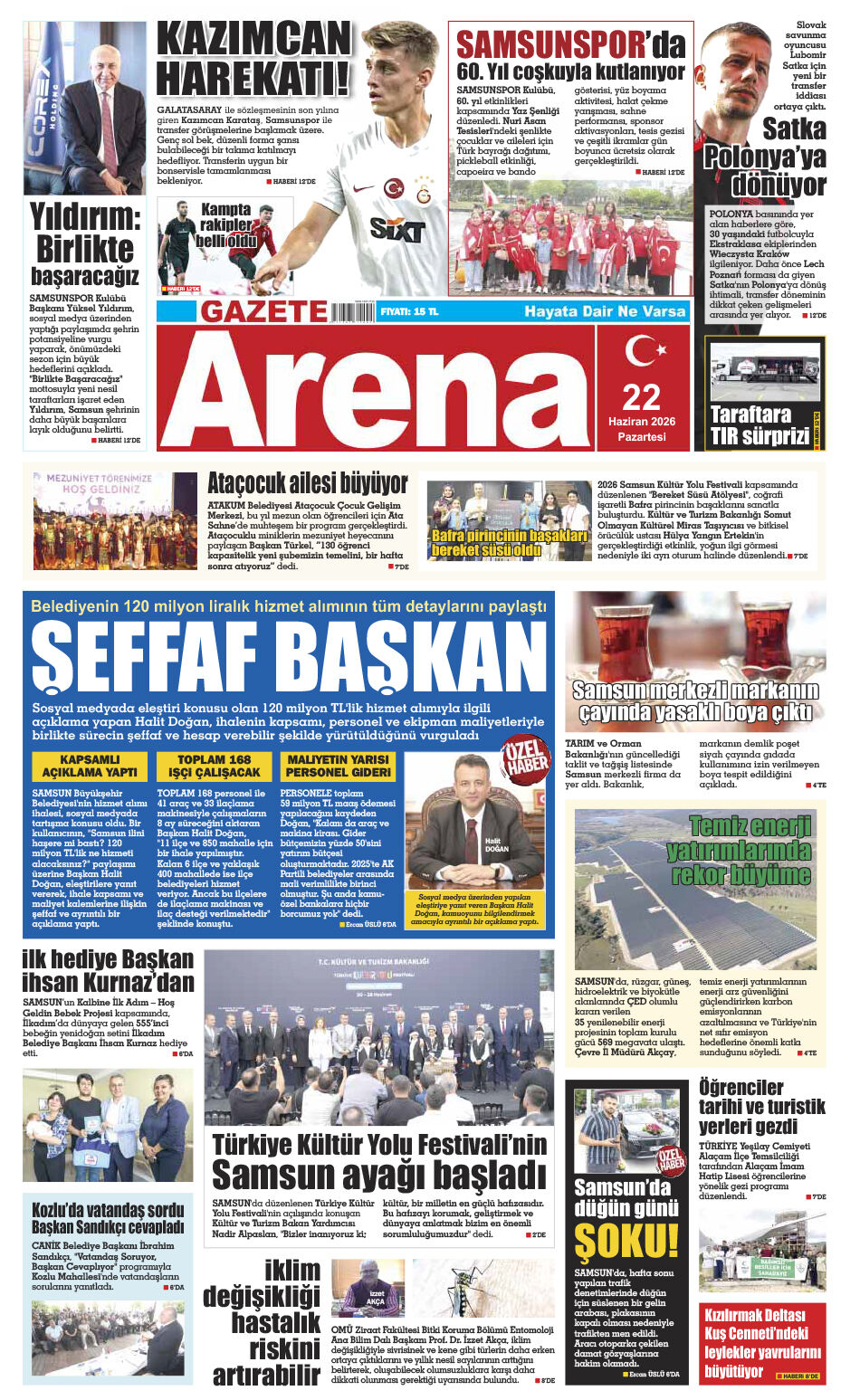 22 Haziran 2026 Pazartesi