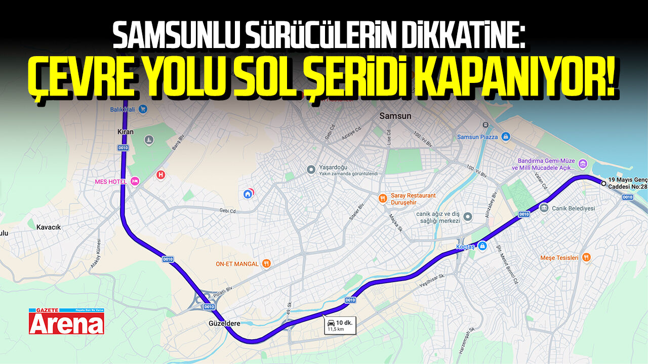 Samsunlu sürücülerin dikkat:Çevre yolu sol şeridi kapanıyor!