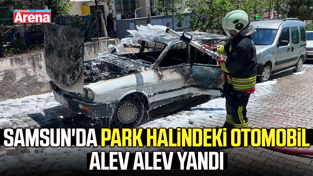 Samsun'da park halindeki otomobil alev alev yandı