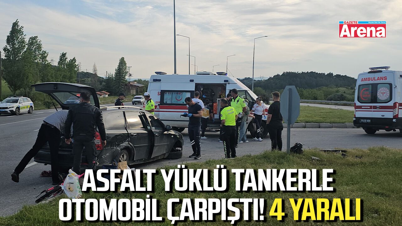 Asfalt yüklü tankerle otomobil çarpıştı!