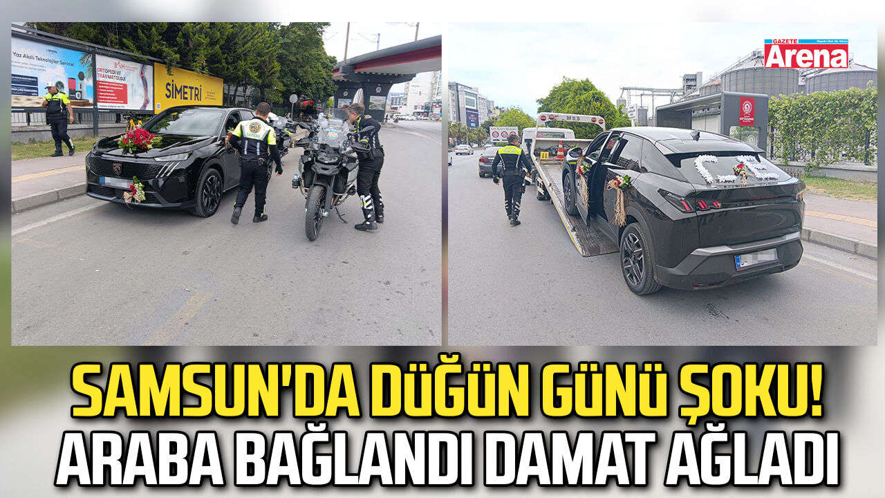Samsun'da gelin arabası trafiğe takıldı