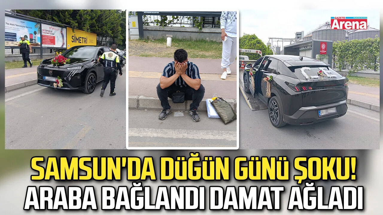 Samsun'da gelin arabası trafiğe takıldı