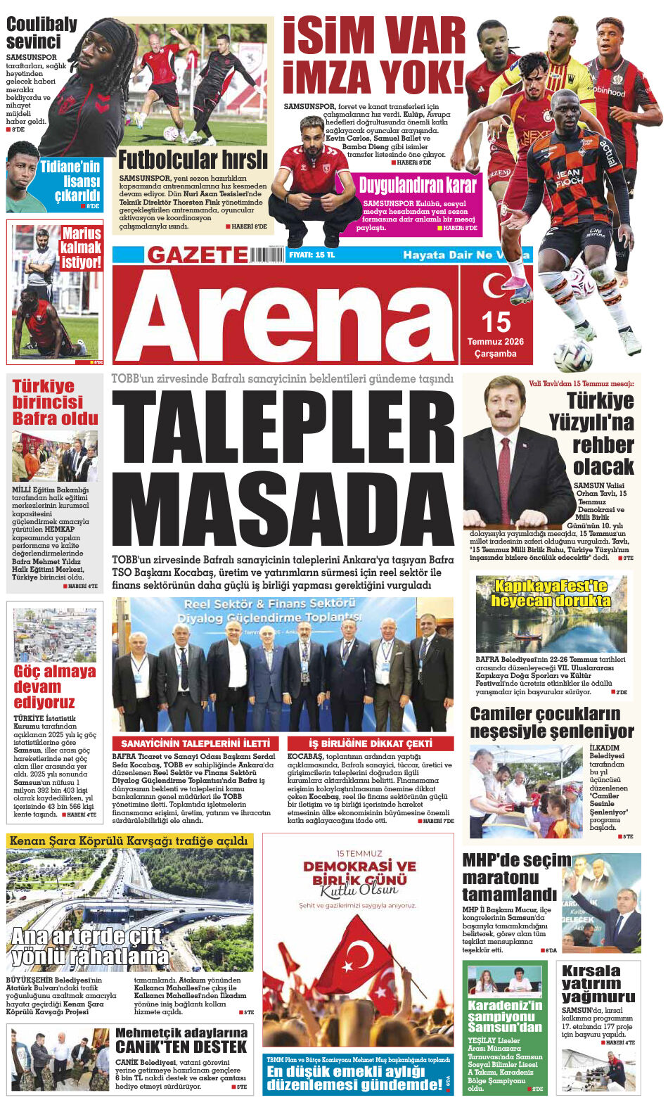 15 Temmuz 2026 Çarşamba
